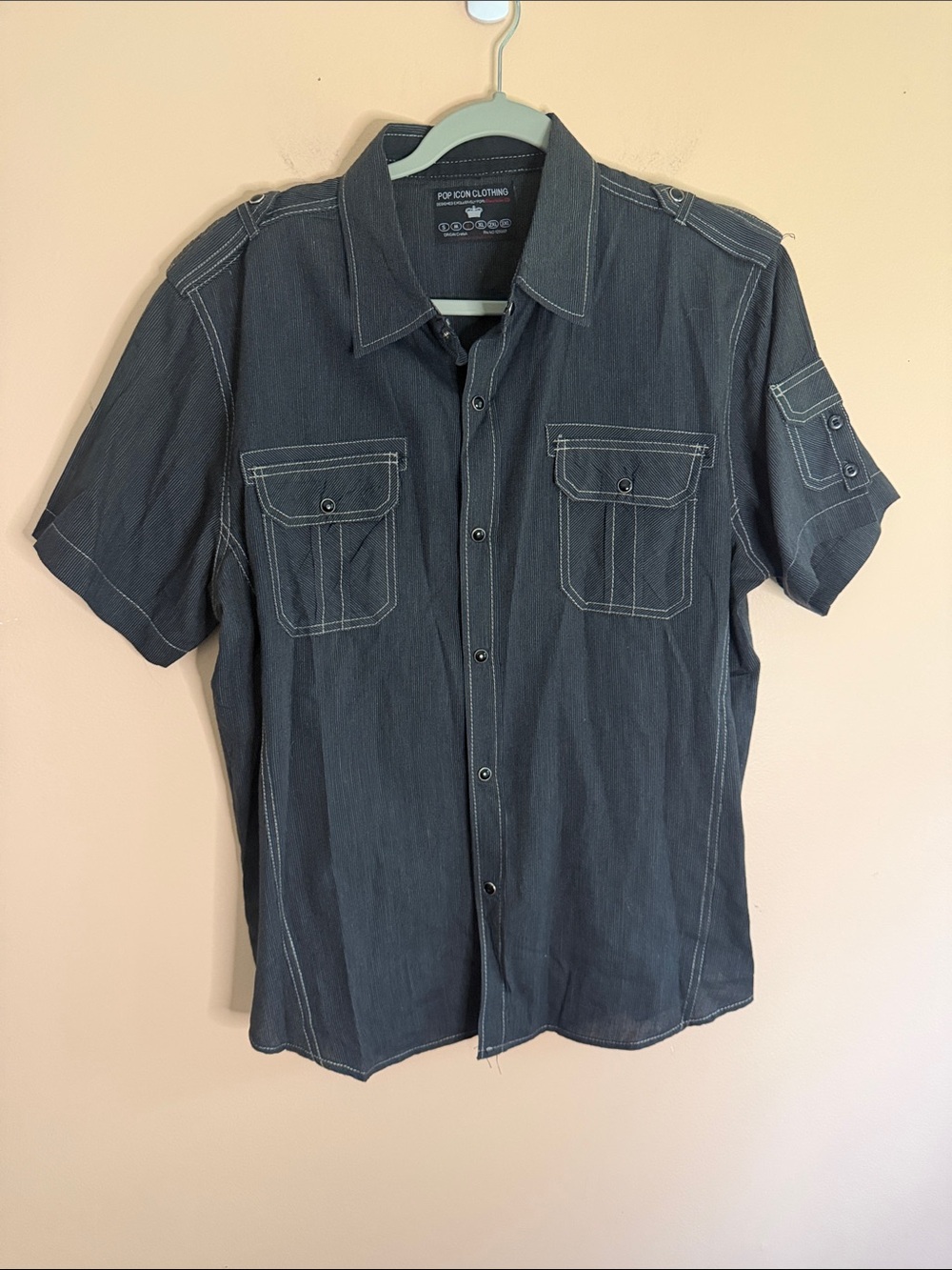 POP ICON CLOTHING Men's Short-Sleeve Dark Blue Button-Down Shirt